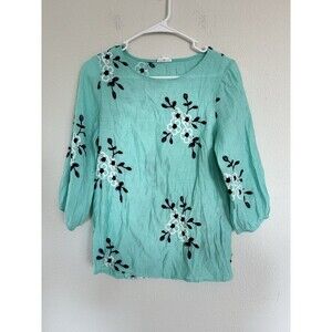 Anthropologie Kindred Blue Floral Embroidered Tunic Top Size PS Feminine Classic